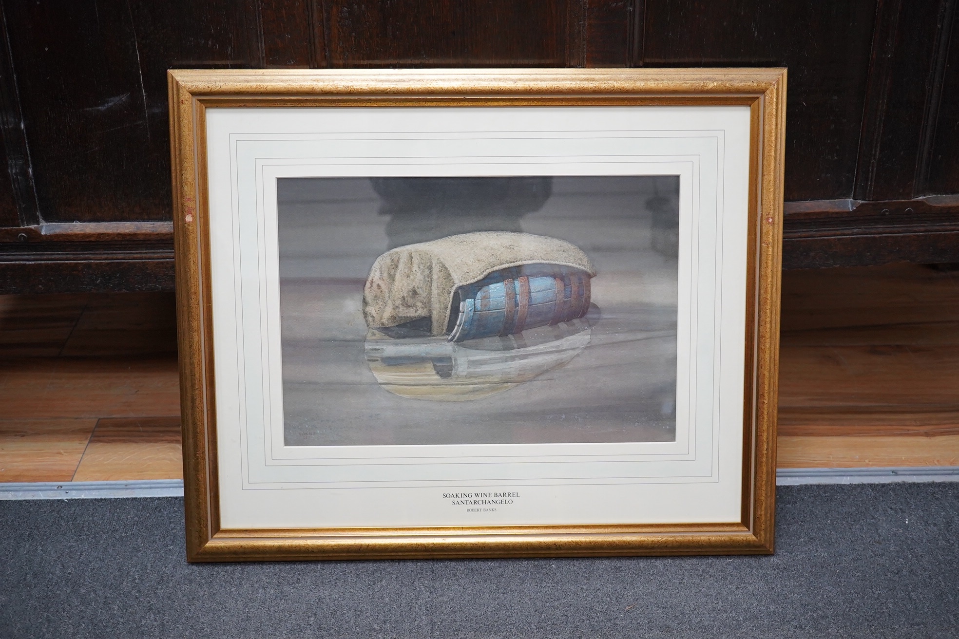 Robert Louis Banks (1911-2000), watercolour, ‘Soaking Wine Barrel Santarchangelo’, signed and numbered 551, 28 x 42cm. Condition - fair to good